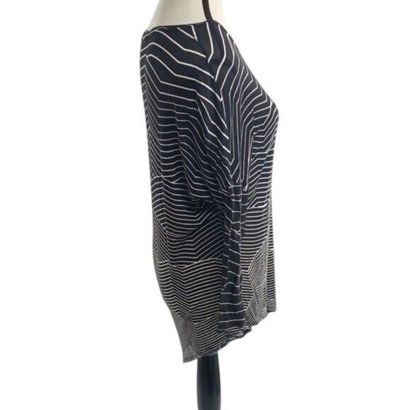 BCBGMAXAZRIA Blouse Black White Striped Asymmetrical Semi Sheer Womens Size S - Picture 4 of 6
